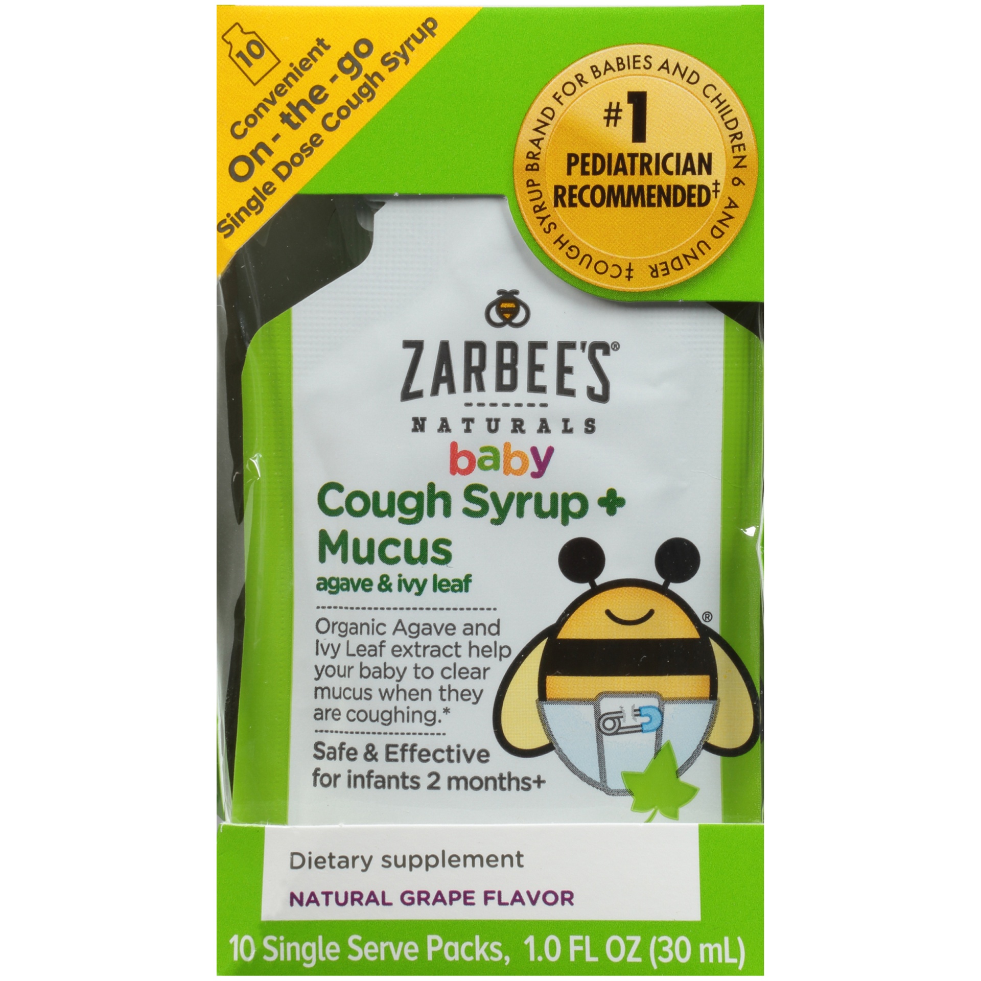 slide 1 of 1, Zarbee's Naturals Baby Cough Syrup + Mucus Relief, 10 ct