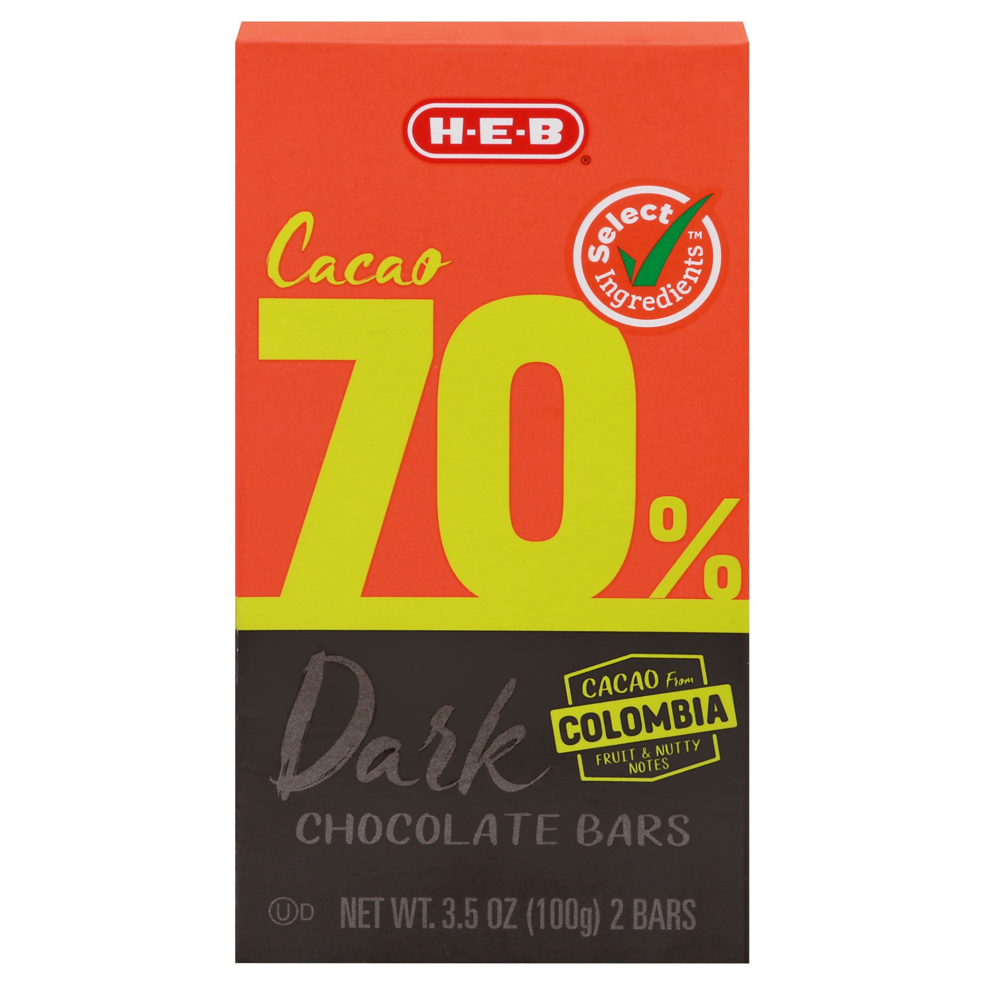 slide 1 of 1, H-E-B Select Dark Chocolate Bars 70%, 3.5 oz