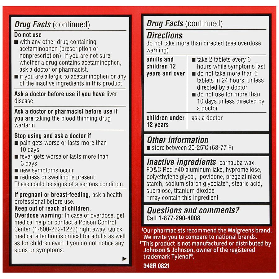 slide 2 of 5, Walgreens Pain Reliever Extra Strength Acetaminophen 500mg, 50 ct