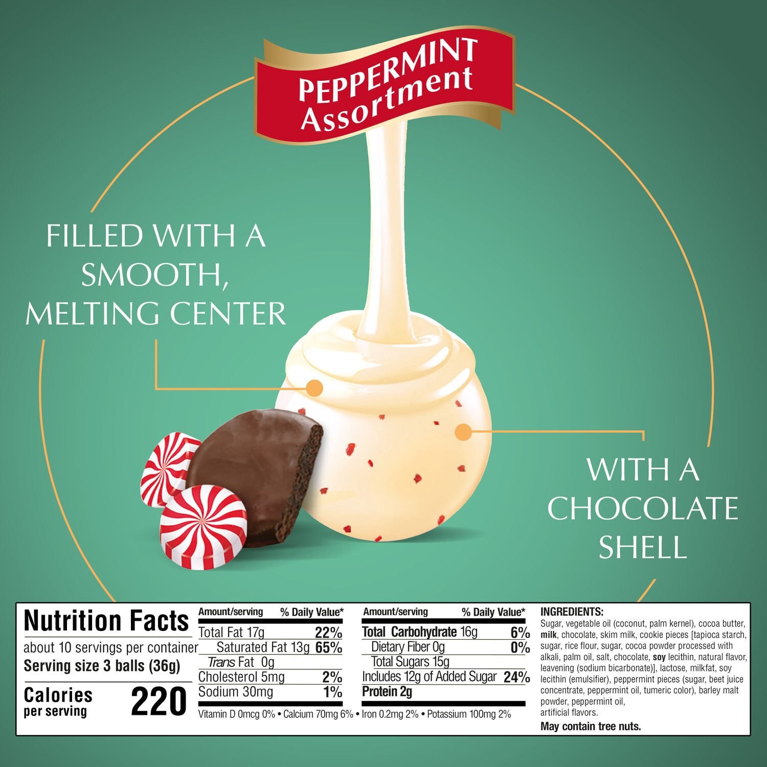 slide 4 of 5, Lindor Lindt Lindor Holiday Assorted Peppermint Chocolate Candy Truffles, 15.2 Oz, 12.7 oz