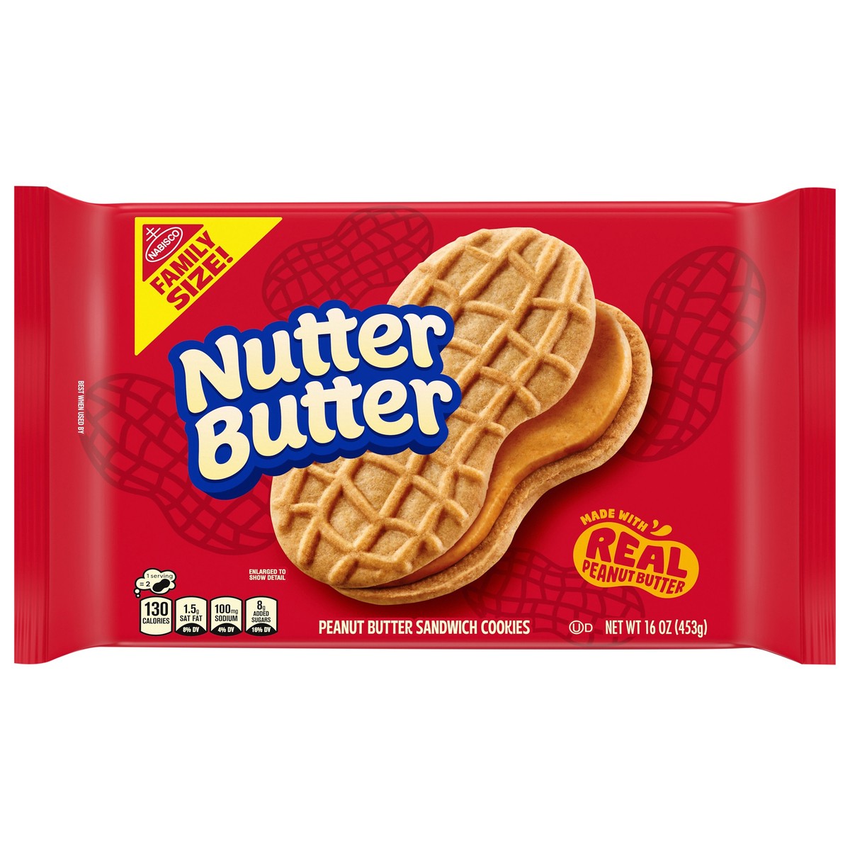 slide 1 of 9, NUTTER BUTTER Peanut Butter Sandwich Cookies, Family Size, 16 oz, 16 oz