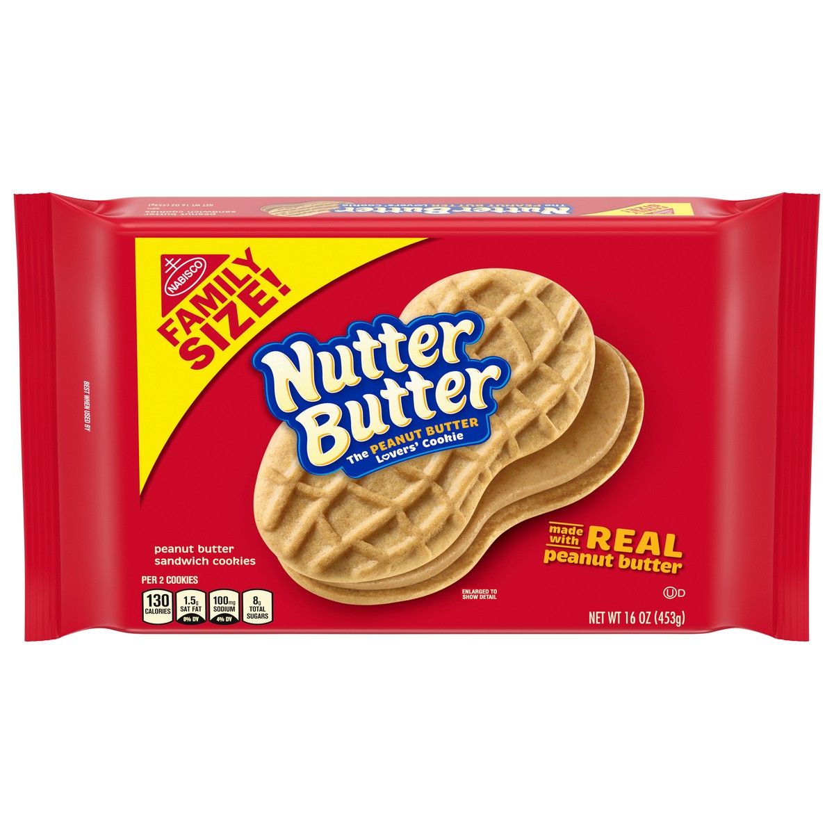 slide 1 of 9, Nutter Butter Peanut Butter Sandwich Cookies, Family Size, 16 oz, 16 oz