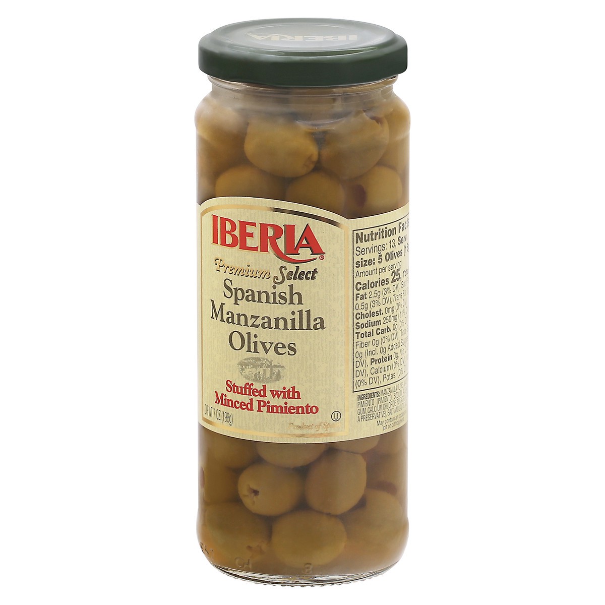 slide 3 of 9, Iberia Premium Select Stuffed With Minced Pimiento Spanish Manzanilla Olives 7 oz Jar, 7 oz