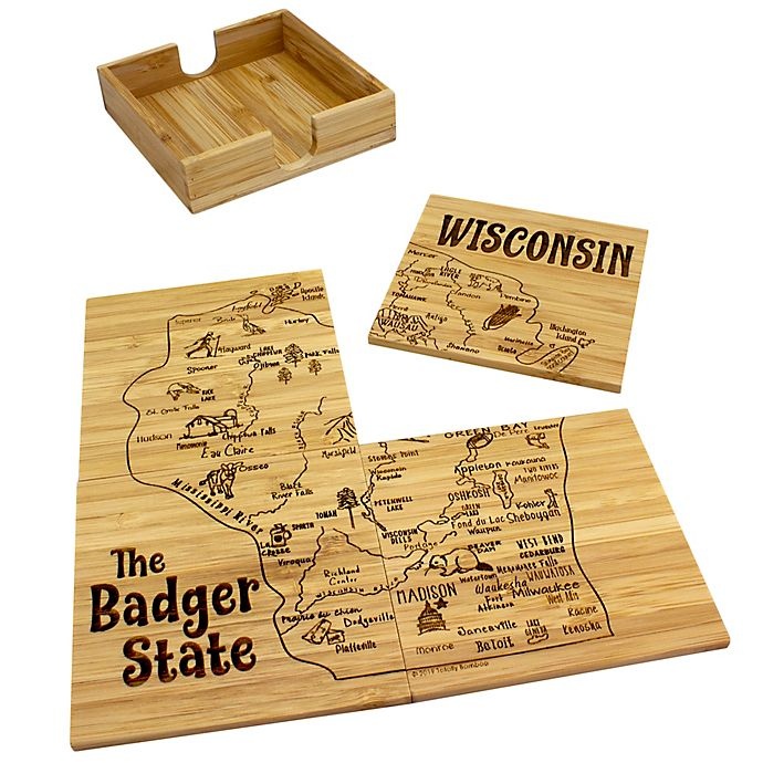 slide 1 of 1, Totally Bamboo Wisconsin Puzzle Coaster Set, 5 ct