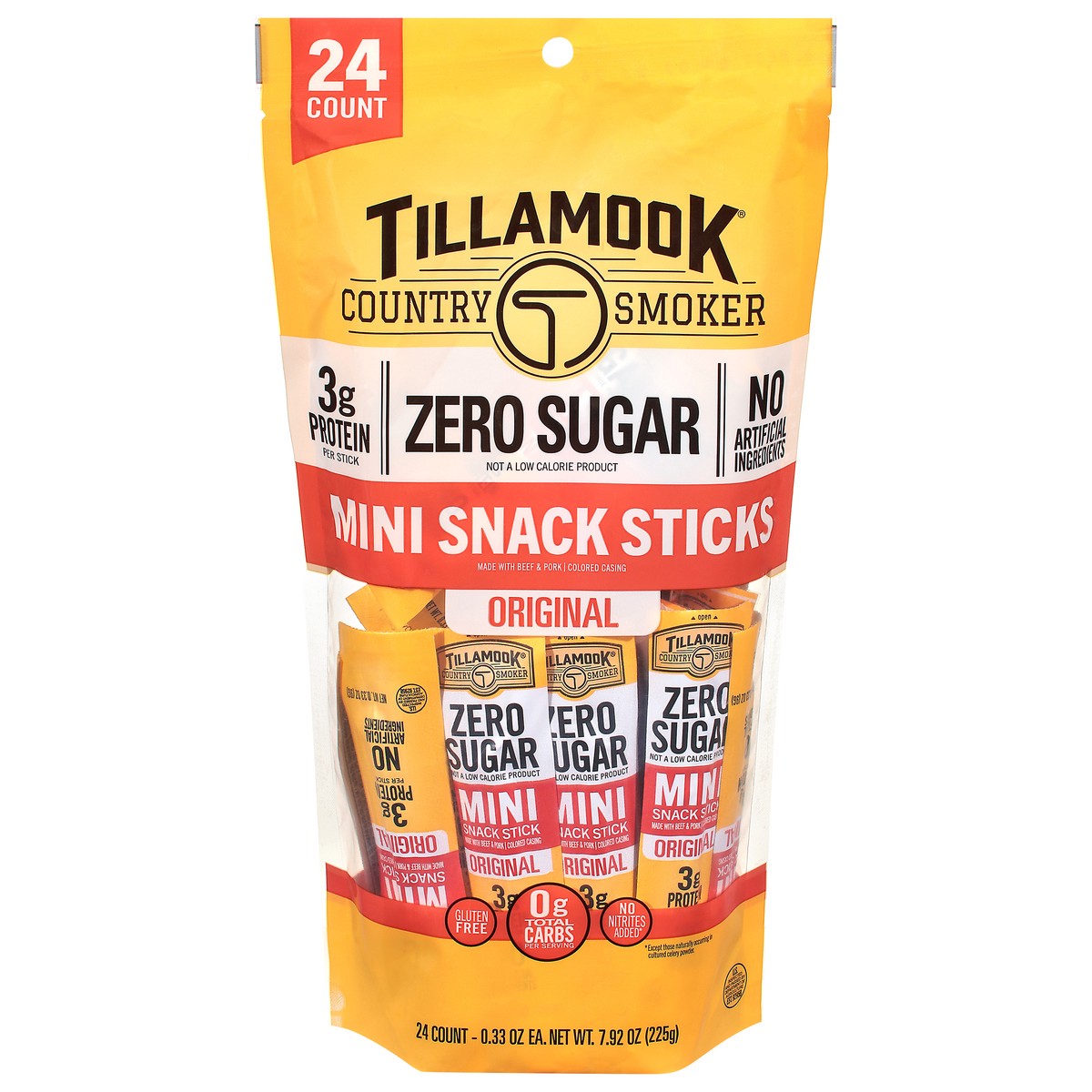 slide 1 of 14, Tillamook Country Smoker Zero Sugar Original Mini Snack Sticks - 24 ct - 0.33 oz each, 24 ct
