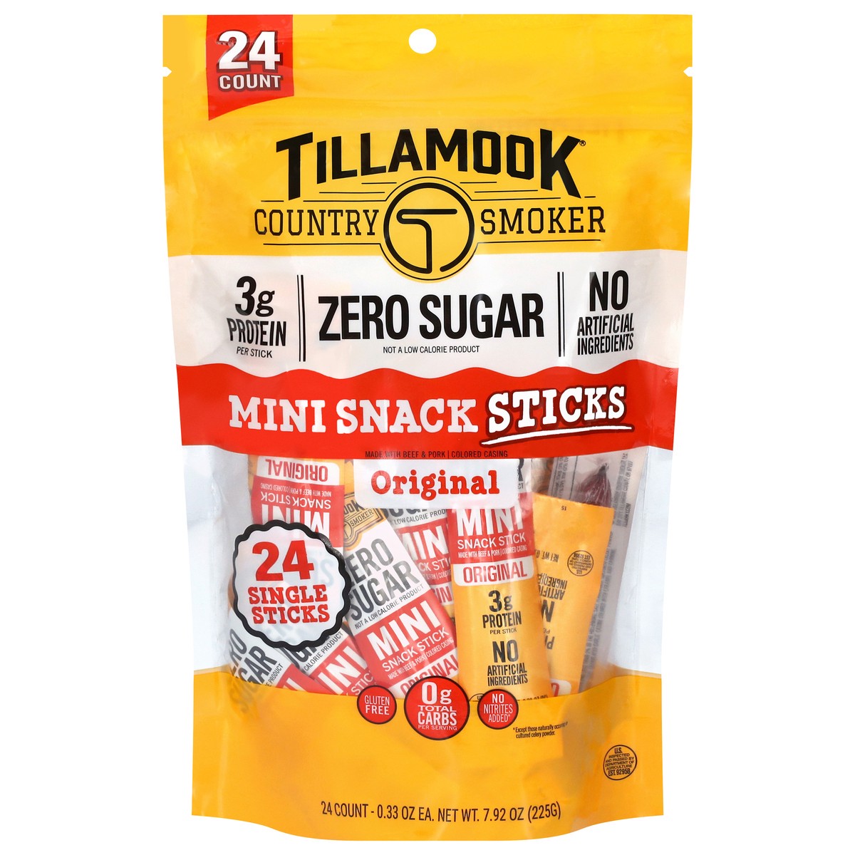 slide 1 of 14, Tillamook Country Smoker Zero Sugar Original Mini Snack Sticks - 24 ct - 0.33 oz each, 24 ct