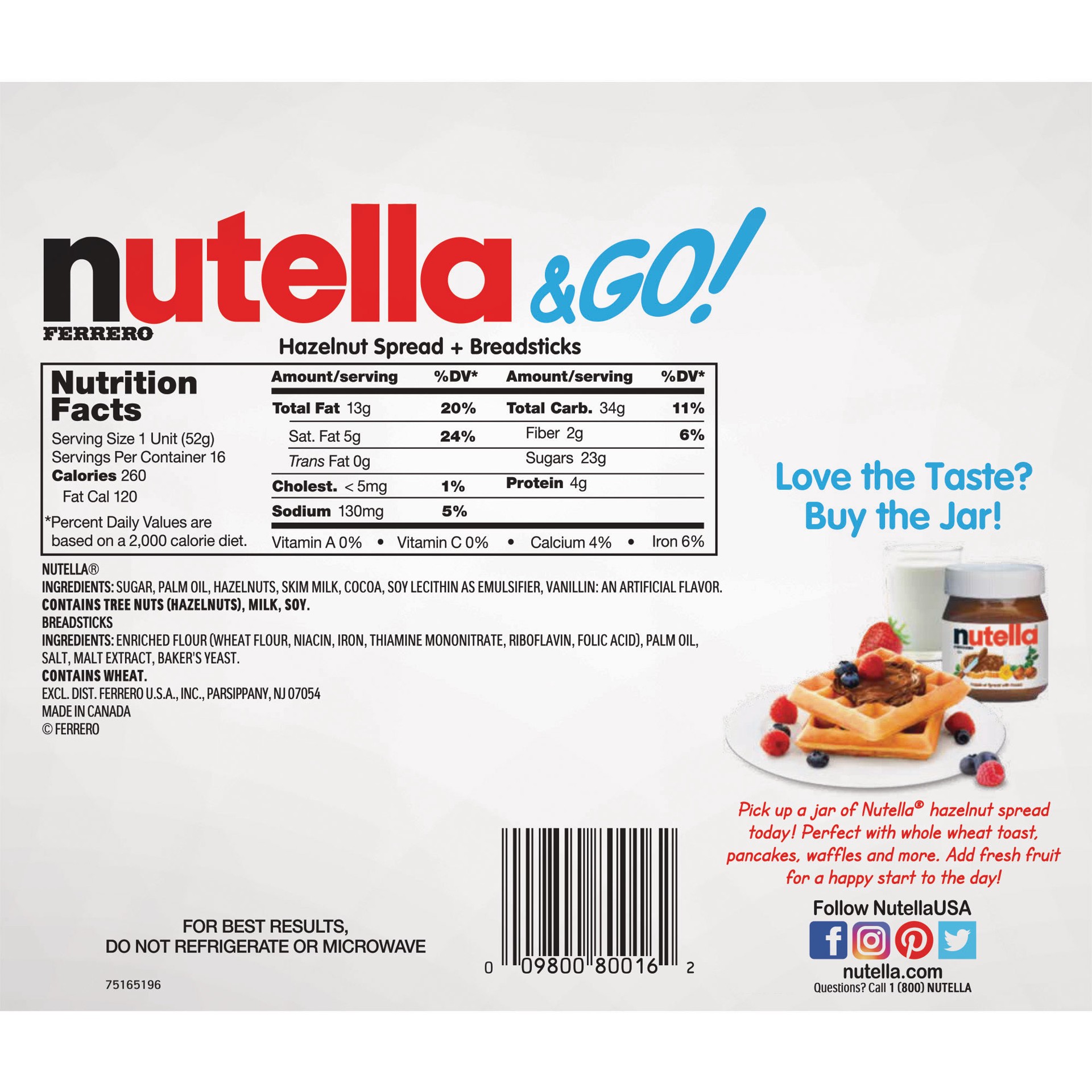 slide 2 of 2, Nutella & Go Hazelnut Spread & Breadsticks, 16 ct