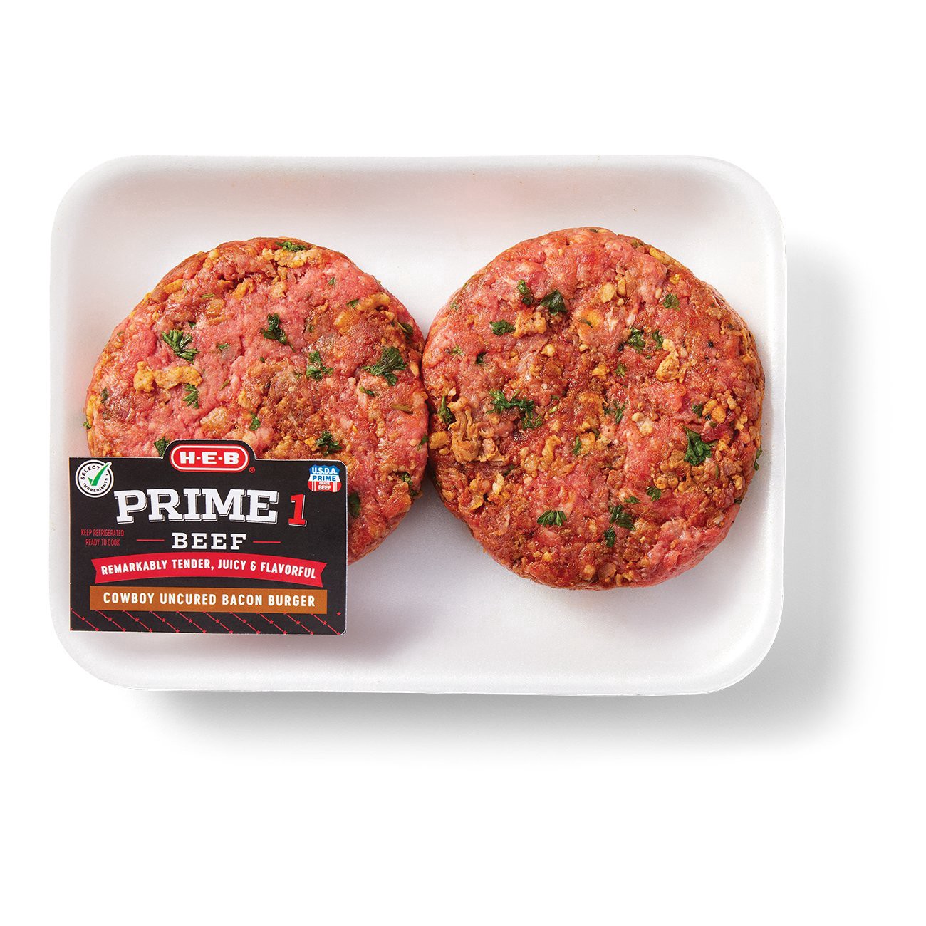 slide 1 of 1, H-E-B Prime 1 Cowboy Beef Burgers, per lb