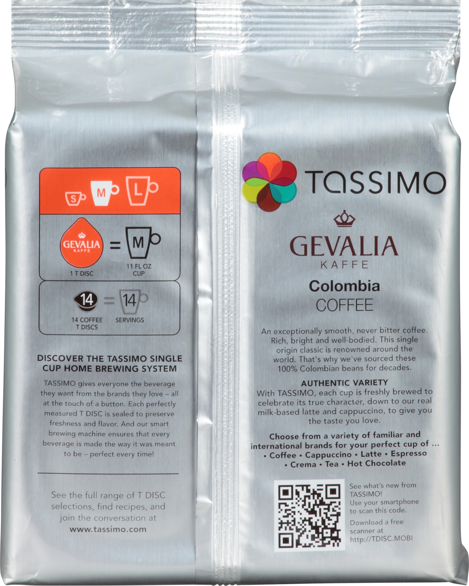 slide 2 of 2, Tassimo Gevalia Colombia Medium Roast Coffee T-Discs for Tassimo Single Cup Home Brewing Systems Pack, 14 ct