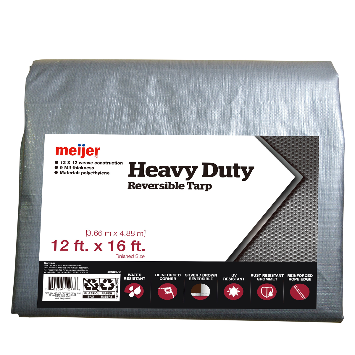 slide 1 of 4, Meijer Heavy Duty Reversible Tarp 12' x 16' Silver/Brown, 12 ftx16 ft