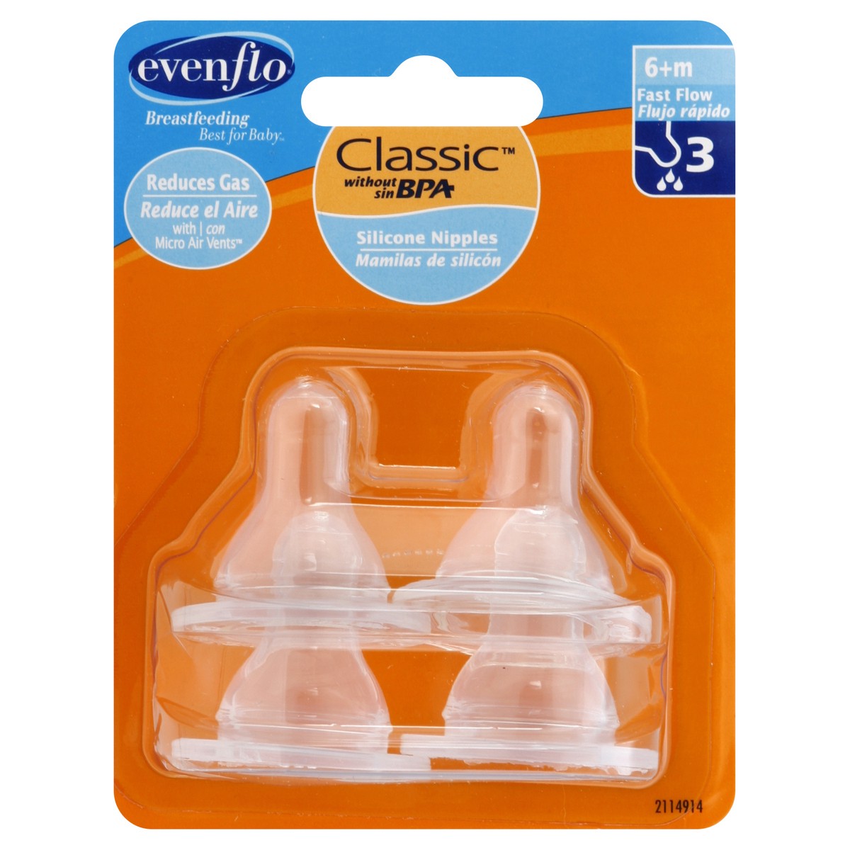 slide 6 of 7, Evenflo 8M+ Fast Flow Silicone Nipples 4-Pack, 1 ct