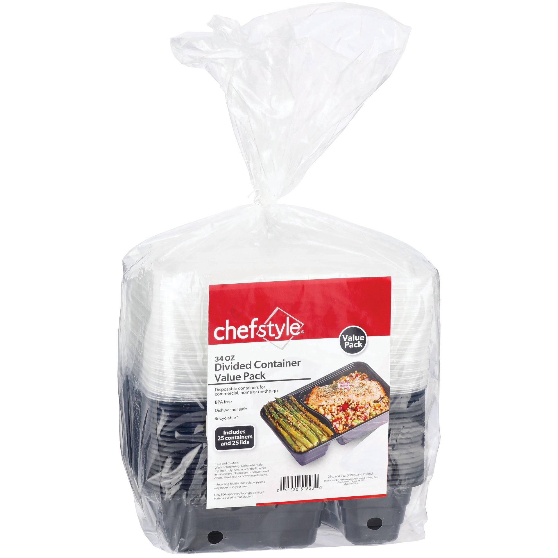slide 1 of 1, chefstyle 25 Rectangle Divided Disposable Food Containers with Lids - Value Pack, 34 oz