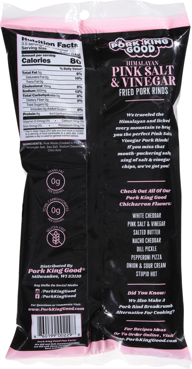 slide 5 of 13, Pork King Good Himalayan Pink Salt & Vinegar Flavored Fried Pork Rinds 1.75 oz, 1.75 oz