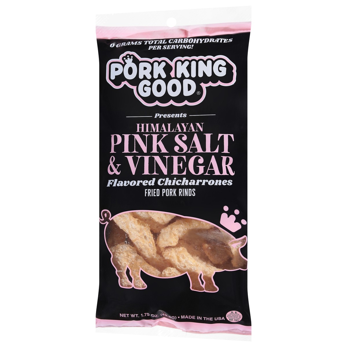 slide 9 of 13, Pork King Good Himalayan Pink Salt & Vinegar Flavored Fried Pork Rinds 1.75 oz, 1.75 oz