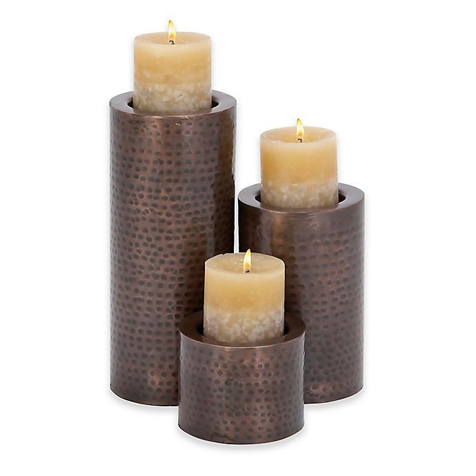 slide 1 of 7, Ridge Road Decor Hammered Iron Candle Holder Set - Bronze, 3 ct