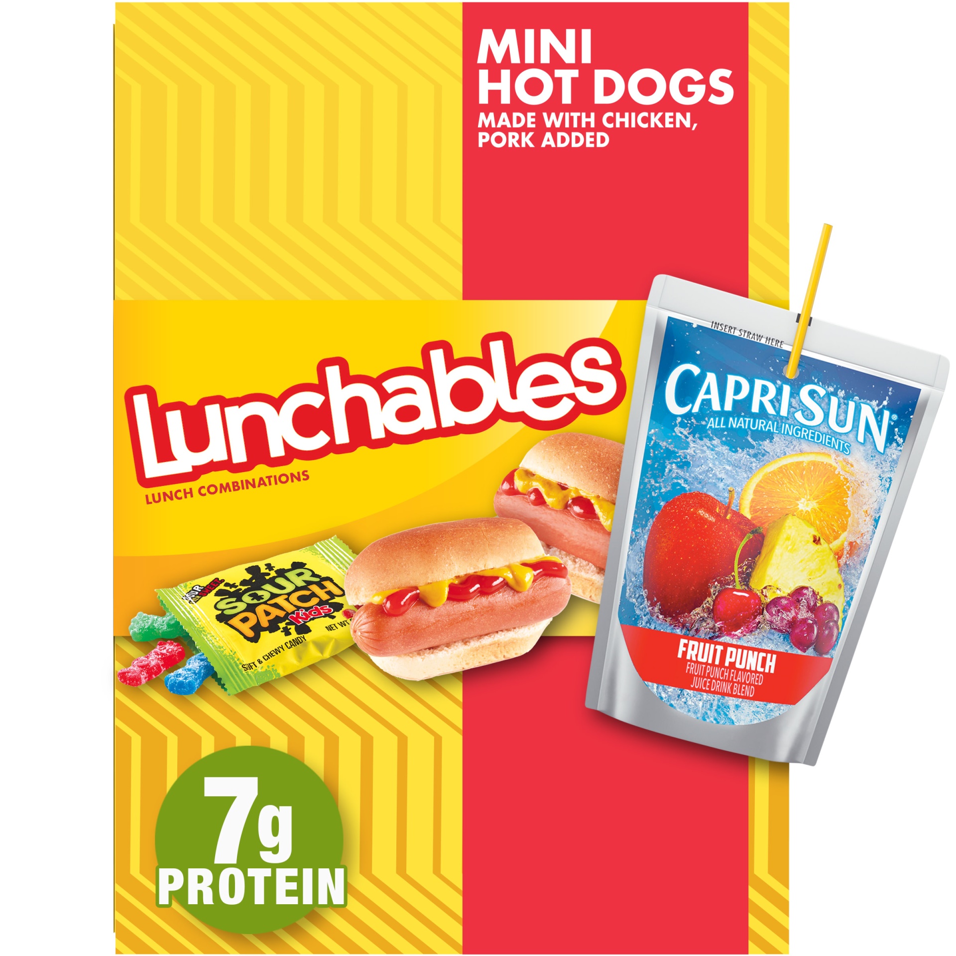 slide 1 of 1, Lunchables Mini Hot Dogs Meal Kit with Capri Sun Roarin' Waters Wild Cherry Drink & Sour Patch Kids Candy, 9.3 oz