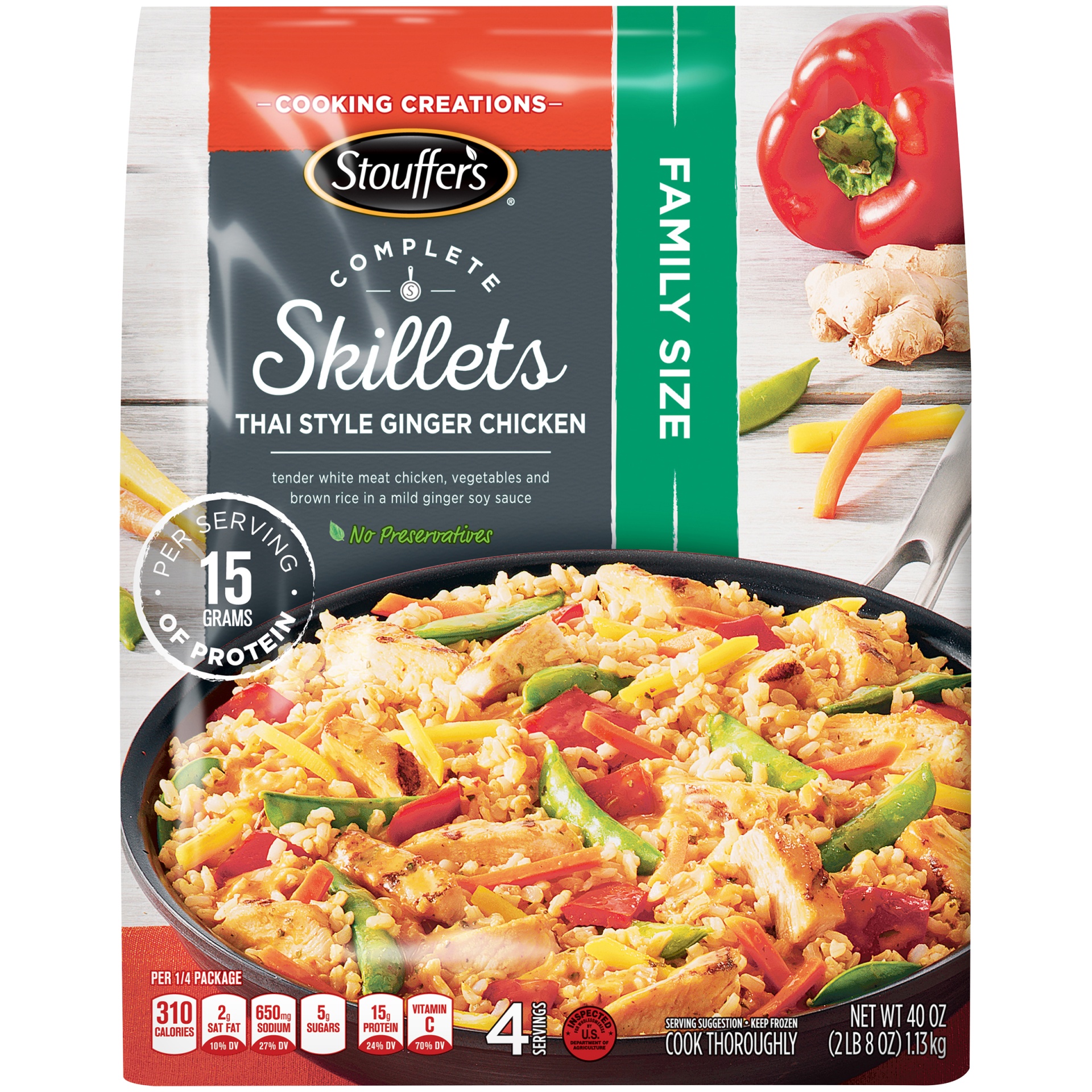 slide 1 of 10, Stouffer's Family Size Complete Skillets Thai Style Ginger Chicken, 40 oz