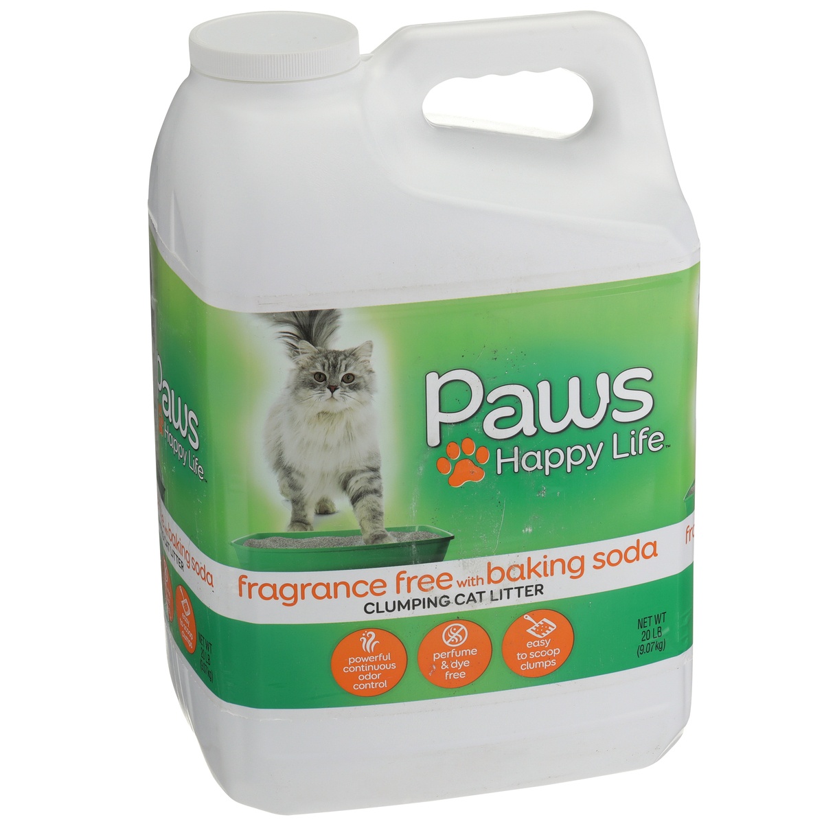 slide 2 of 8, Paws Happy Life Fragrance Free With Baking Soda Clumping Cat Litter, 20 lb