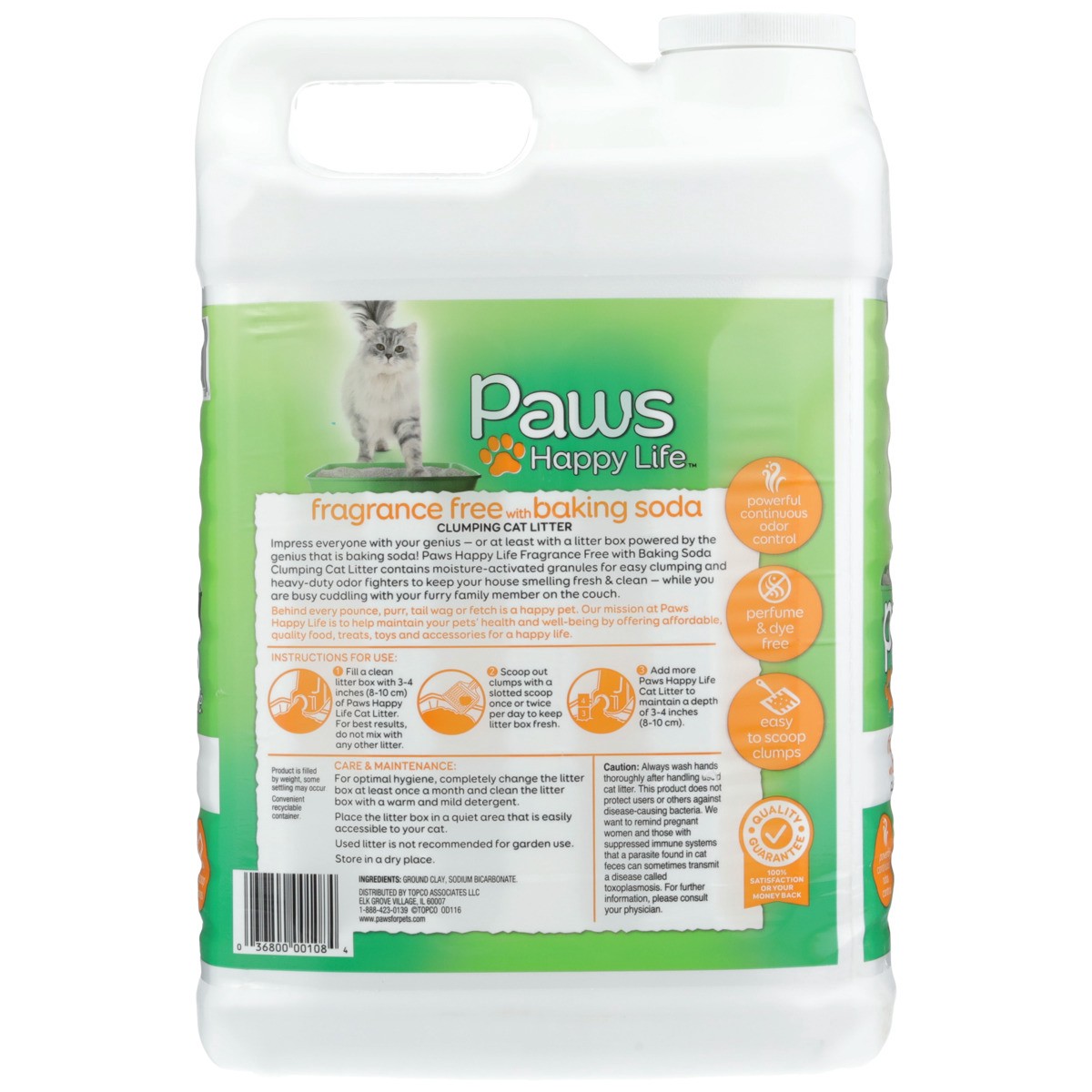 slide 2 of 9, Paws Happy Life Fragrance Free With Baking Soda Clumping Cat Litter, 20 lb