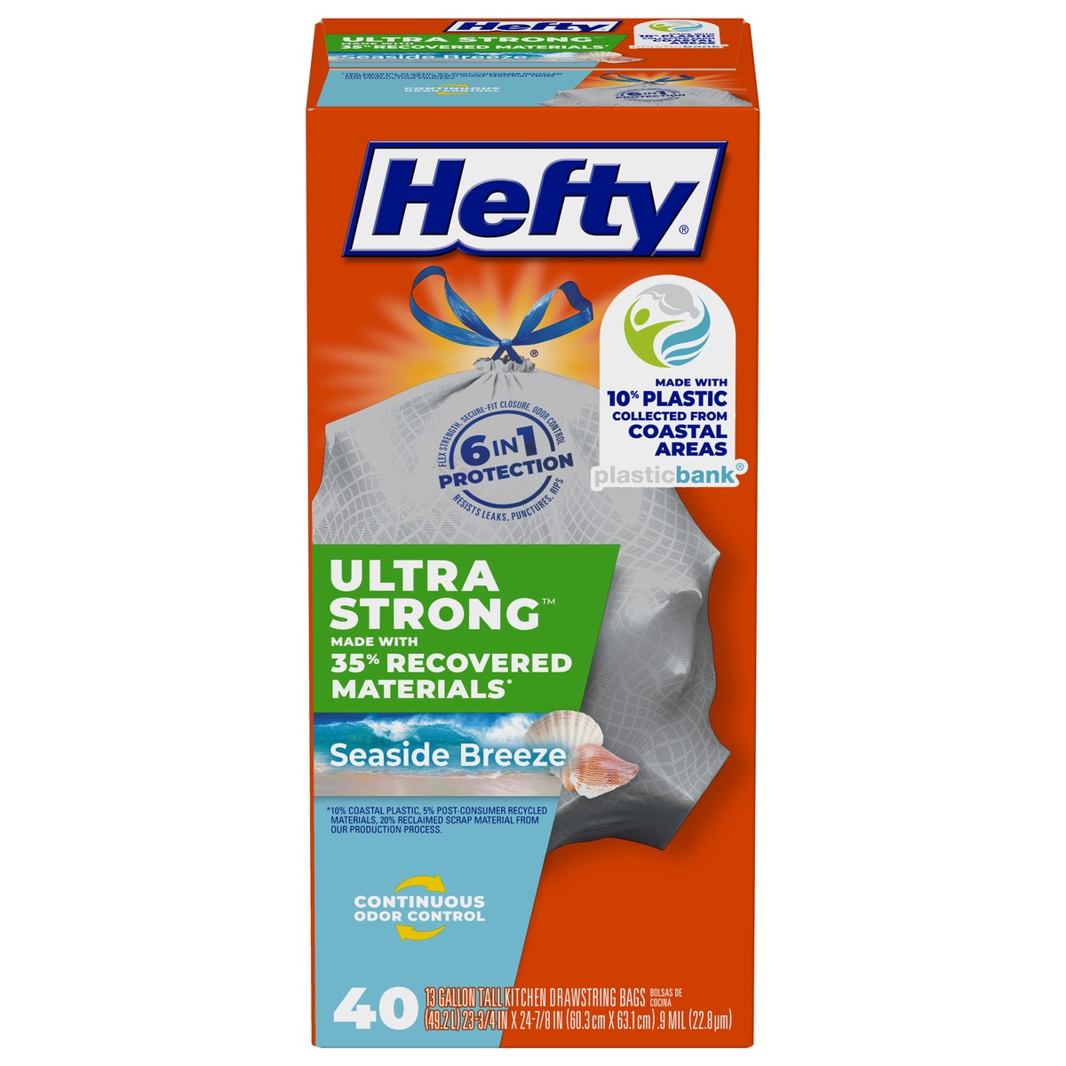 slide 1 of 13, Hefty Ultra Strong 13 Gallon Kitchen Drawstring Seaside Breeze Bags, 40 count, 40 ct