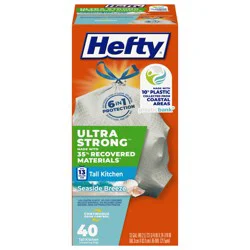 Hefty Ultra Strong 13 Gallon Kitchen Drawstring Seaside Breeze Bags, 40 count