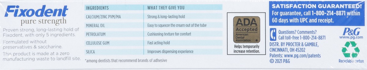 slide 14 of 14, Fixodent Pure Strength Denture Adhesive Cream 2 Value Pack 2 - 2.4 oz Boxes, 2 ct