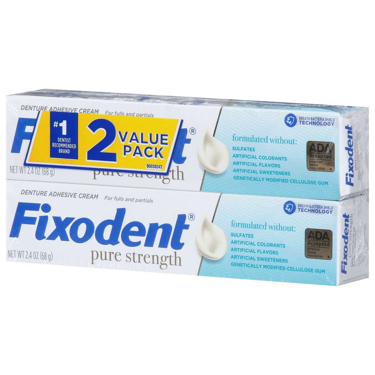slide 5 of 14, Fixodent Pure Strength Denture Adhesive Cream 2 Value Pack 2 - 2.4 oz Boxes, 2 ct