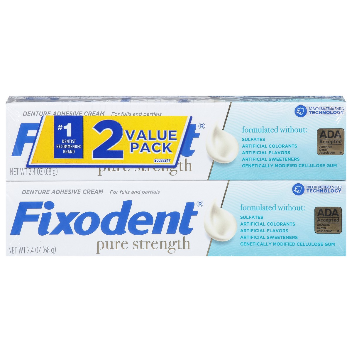 slide 8 of 14, Fixodent Pure Strength Denture Adhesive Cream 2 Value Pack 2 - 2.4 oz Boxes, 2 ct