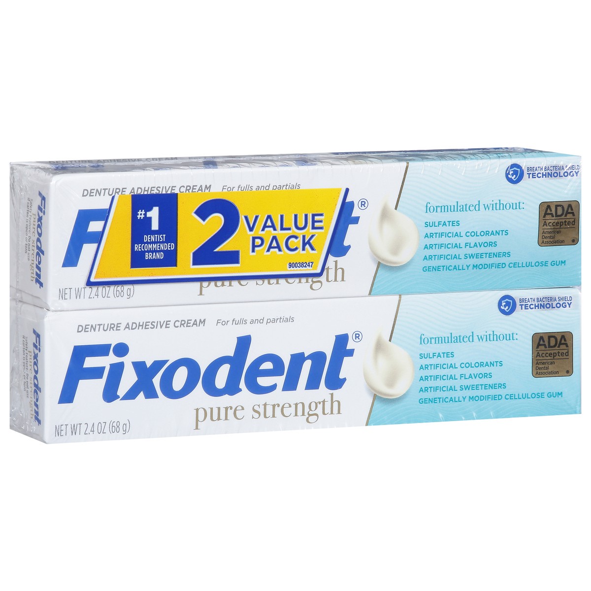 slide 9 of 14, Fixodent Pure Strength Denture Adhesive Cream 2 Value Pack 2 - 2.4 oz Boxes, 2 ct