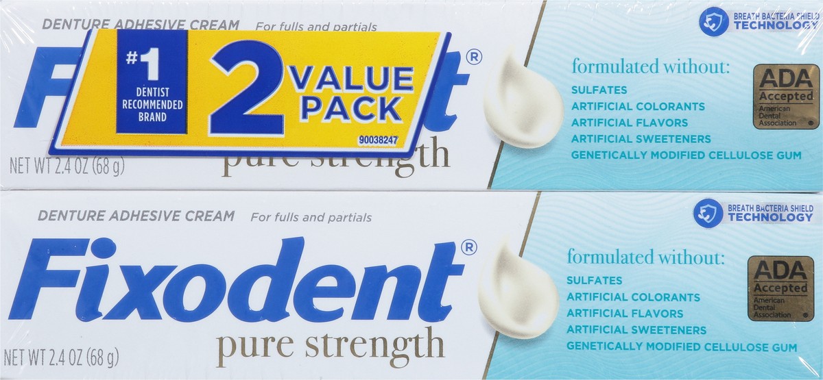slide 11 of 14, Fixodent Pure Strength Denture Adhesive Cream 2 Value Pack 2 - 2.4 oz Boxes, 2 ct