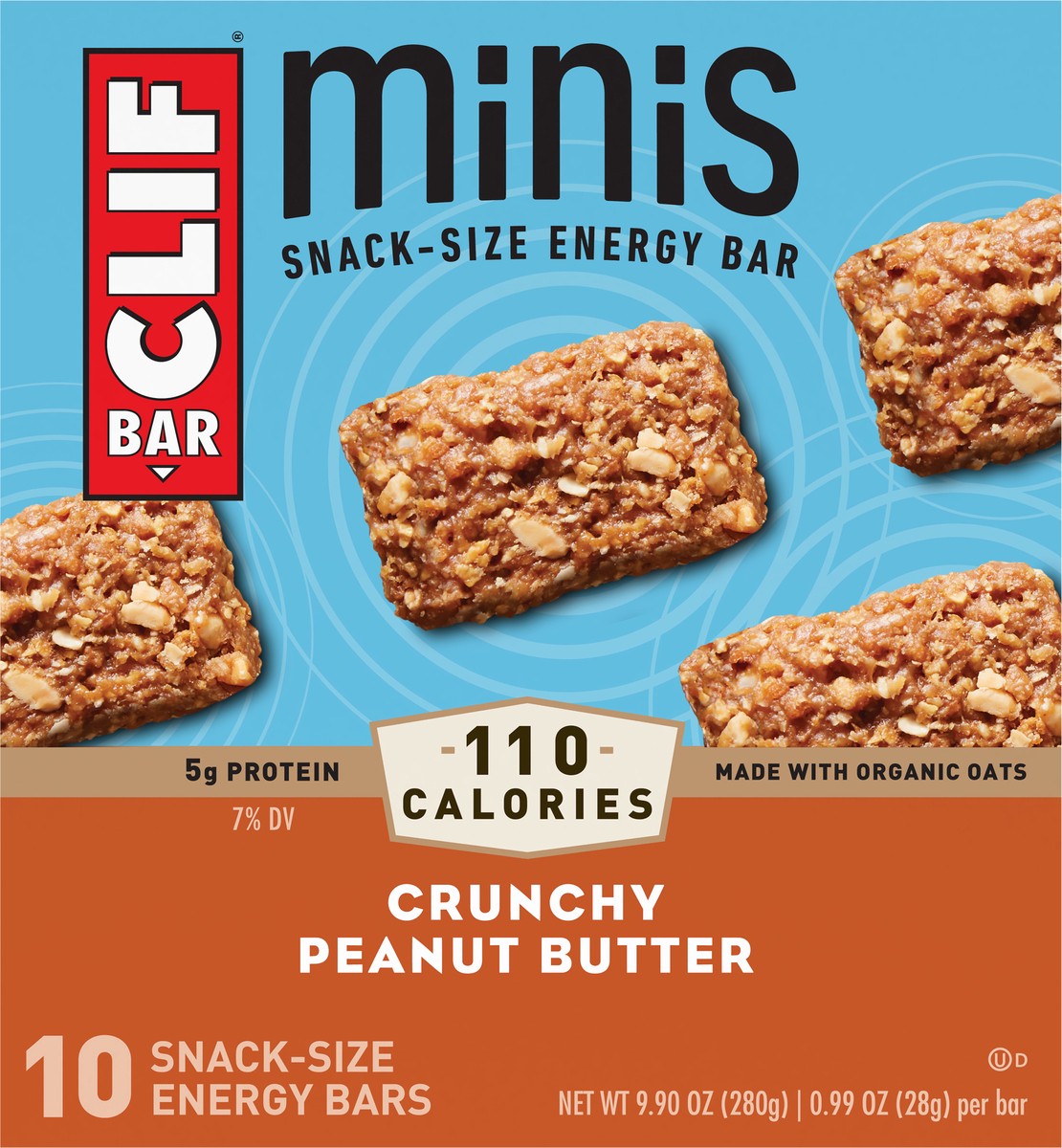 slide 6 of 9, CLIF BAR Minis - Crunchy Peanut Butter - Made with Organic Oats - 5g Protein - Non-GMO - Plant Based - Snack-Size Energy Bars - 0.99 oz. (10 Pack), 0.99 oz, 10 ct
