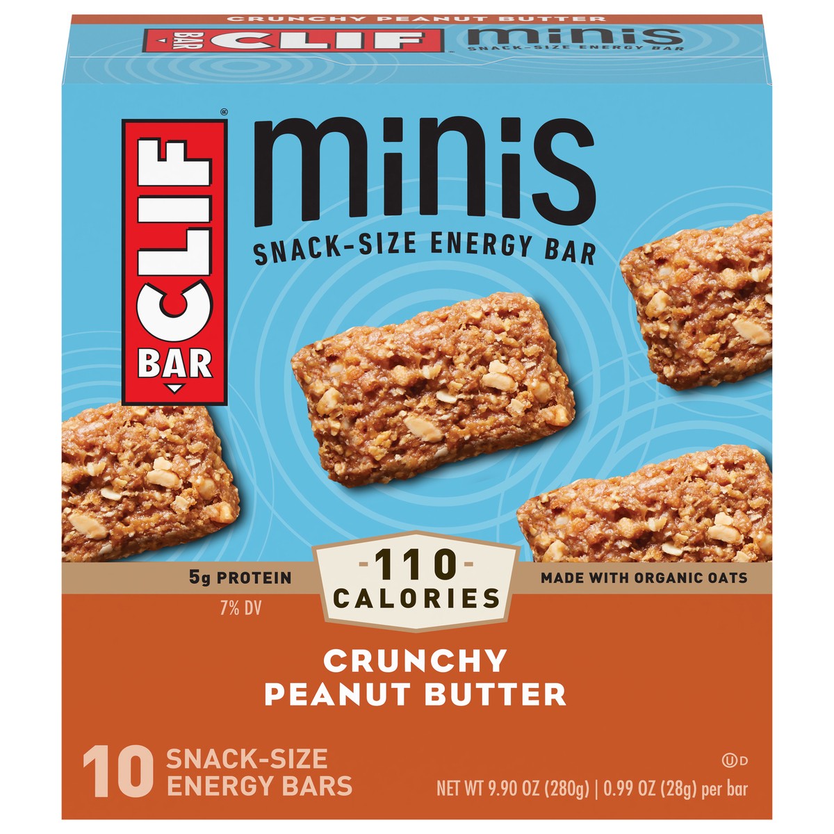 slide 1 of 9, CLIF BAR Minis - Crunchy Peanut Butter - Made with Organic Oats - 5g Protein - Non-GMO - Plant Based - Snack-Size Energy Bars - 0.99 oz. (10 Pack), 0.99 oz, 10 ct
