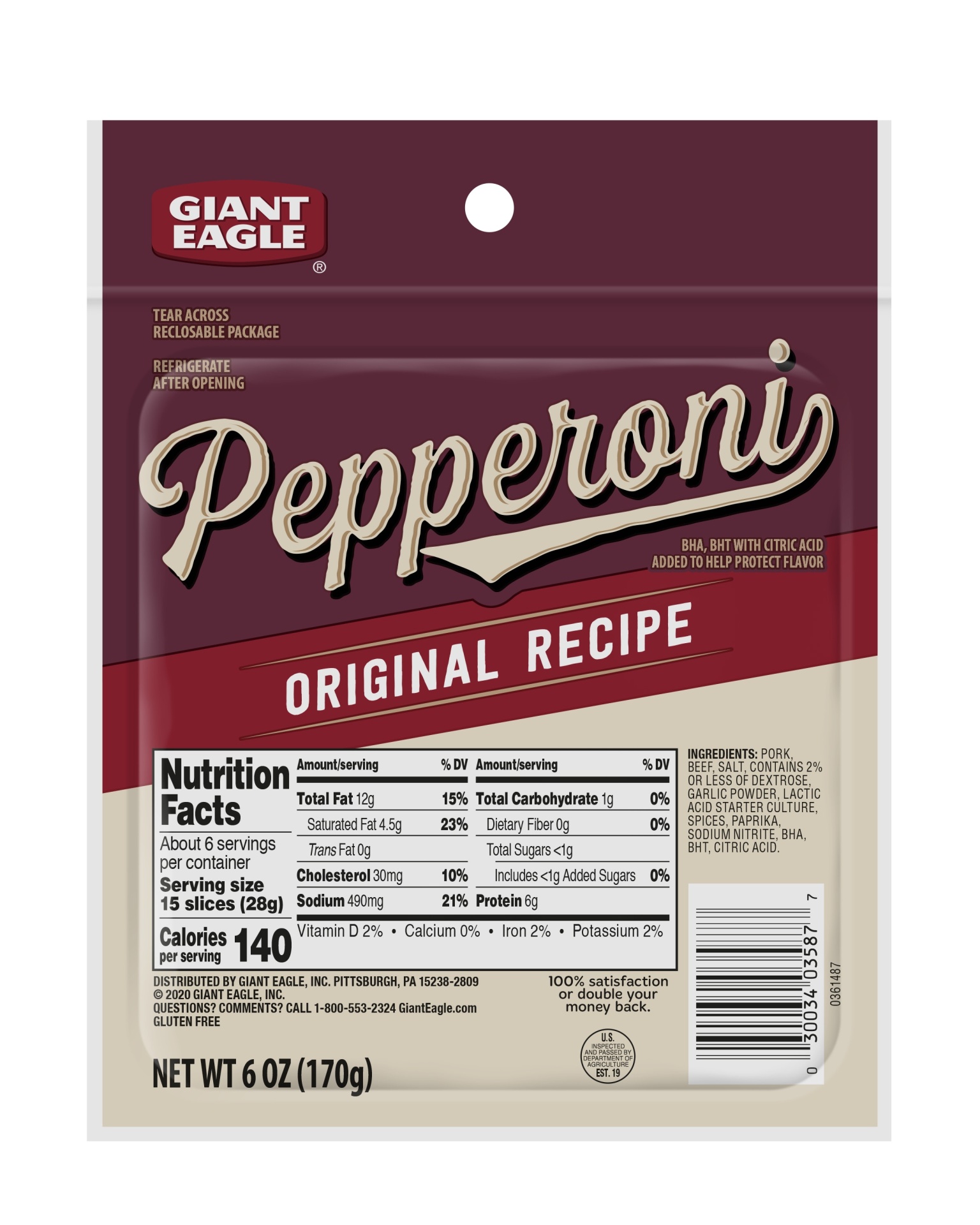 slide 1 of 1, Giant Eagle Sliced Pepperoni Pillow Pack, 6 oz