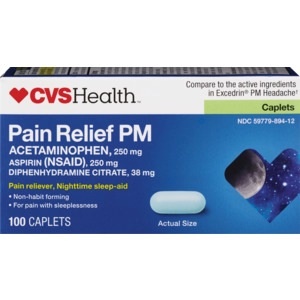 slide 1 of 1, CVS Health Pain Relief Pm Caplets, 100 ct