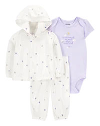 Carter's Baby 3-Piece Ice Cream Print Little Cardigan Set - White/Purple, NB