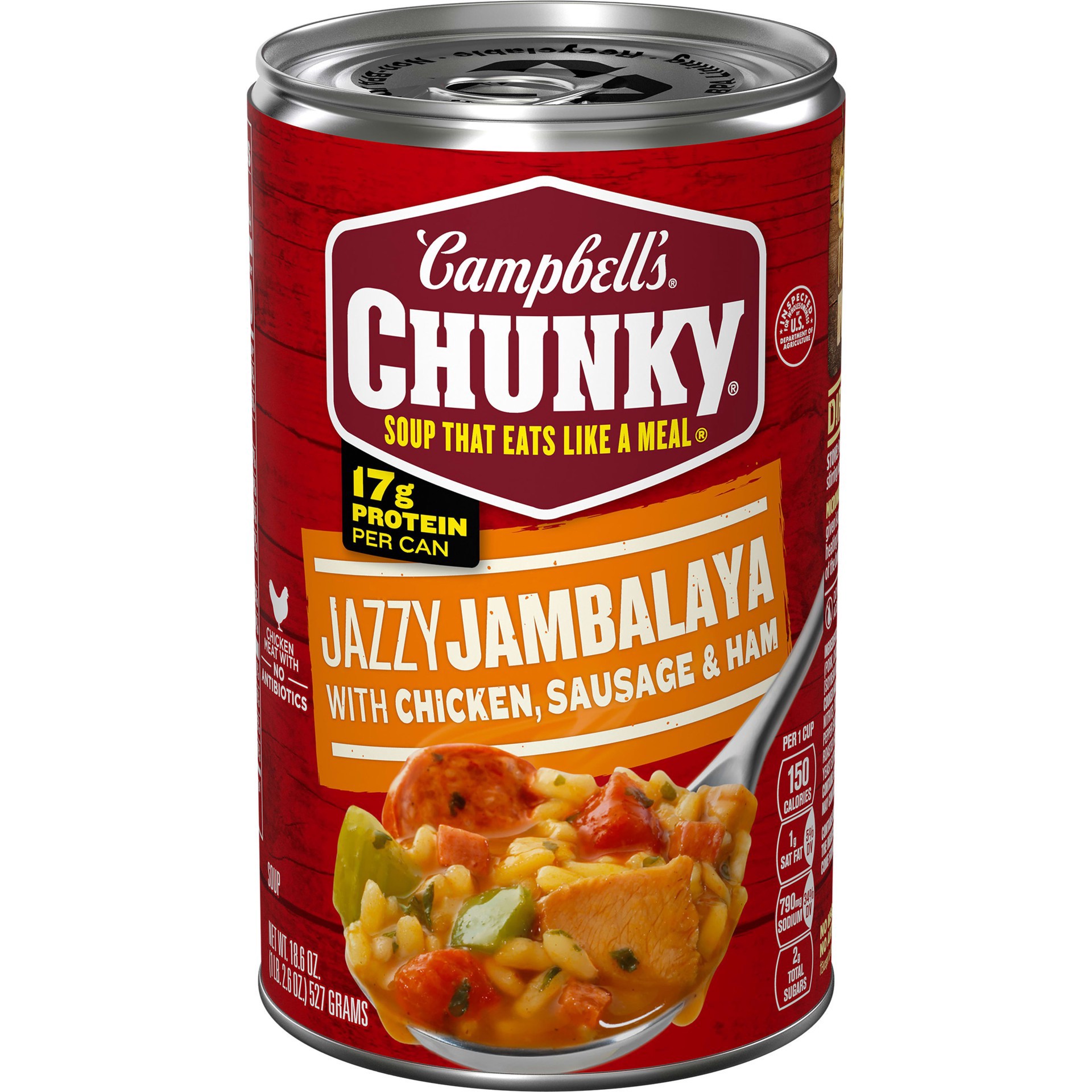 slide 1 of 8, Campbell's Chunky Jazzy Jambalaya With Chicken, Sausage & Ham Soup, 