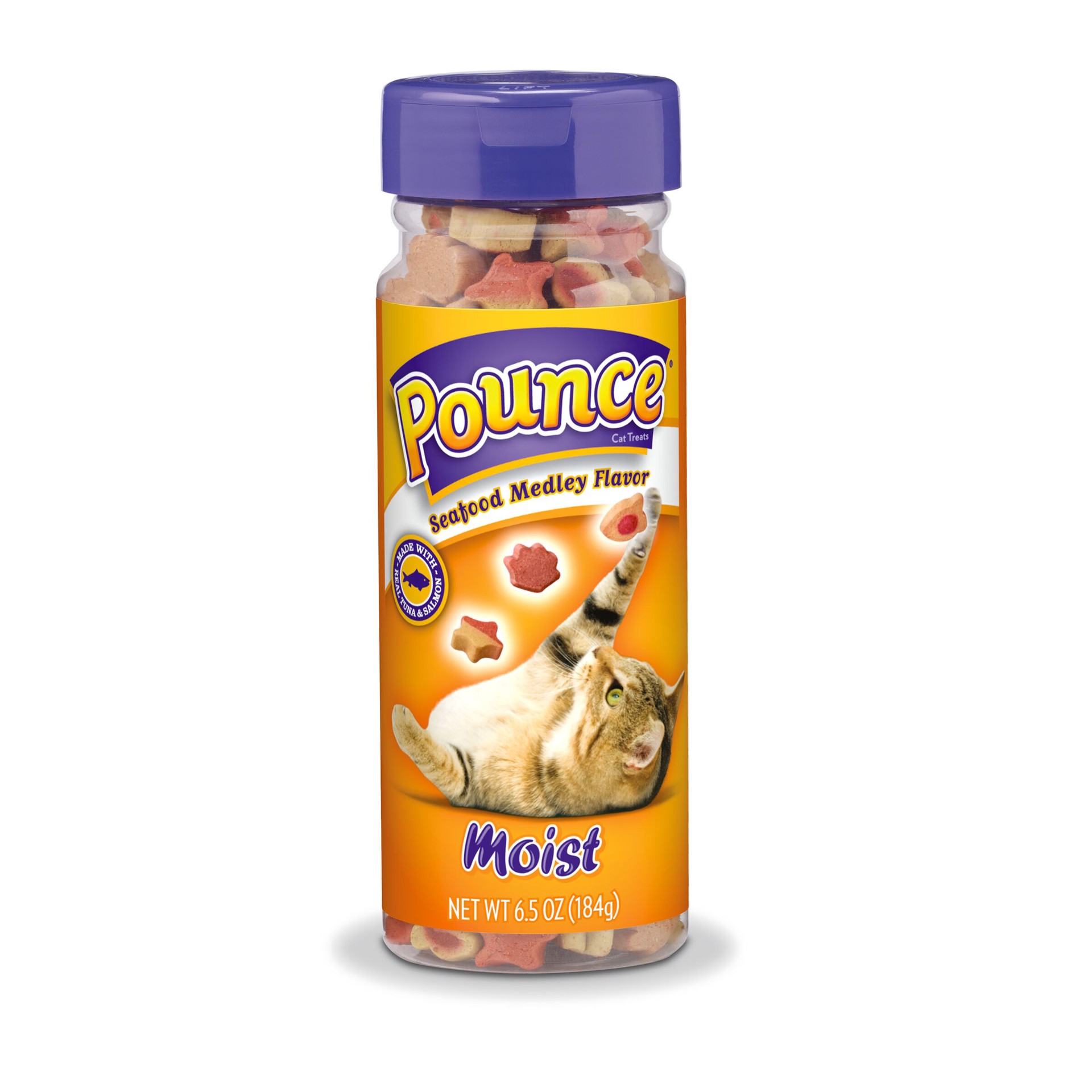 slide 1 of 2, Pounce Moist Cat Treats, Seafood Medley, 6.5 oz