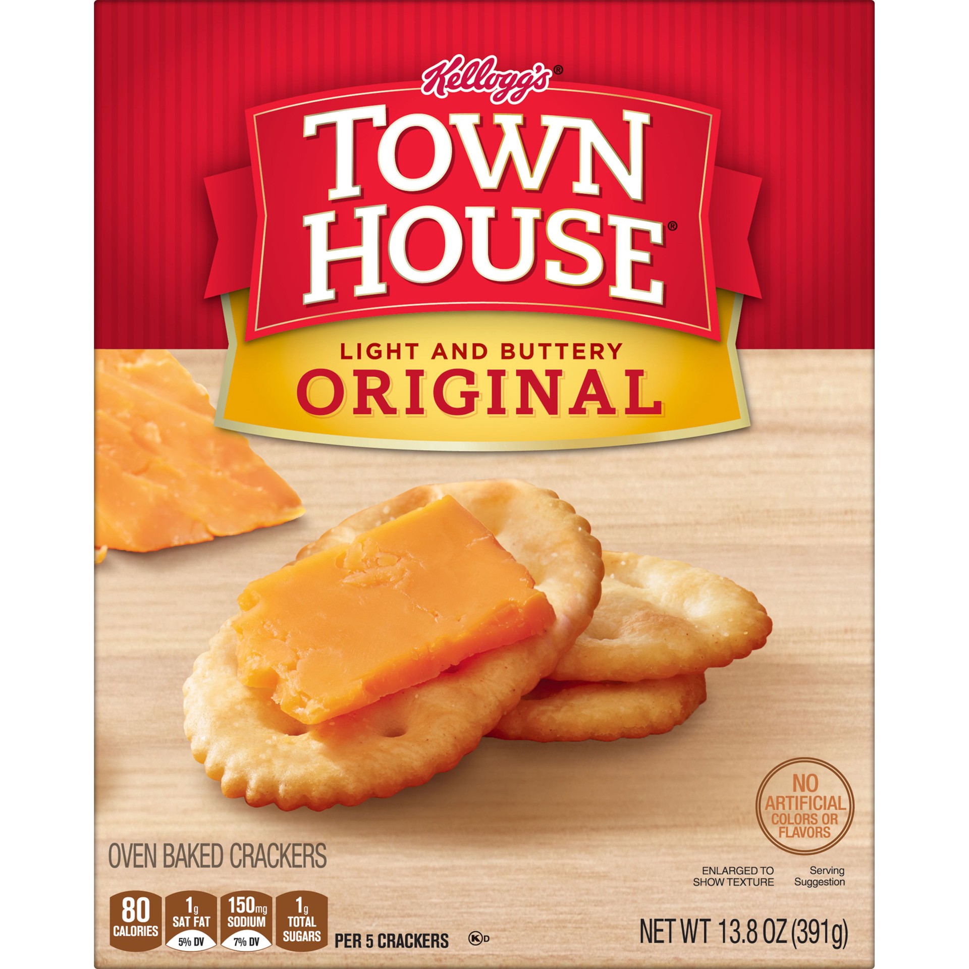 slide 5 of 5, Kellogg's Town House Oven Baked Crackers, Party Snacks, Light and Buttery, Original, 13.8 oz