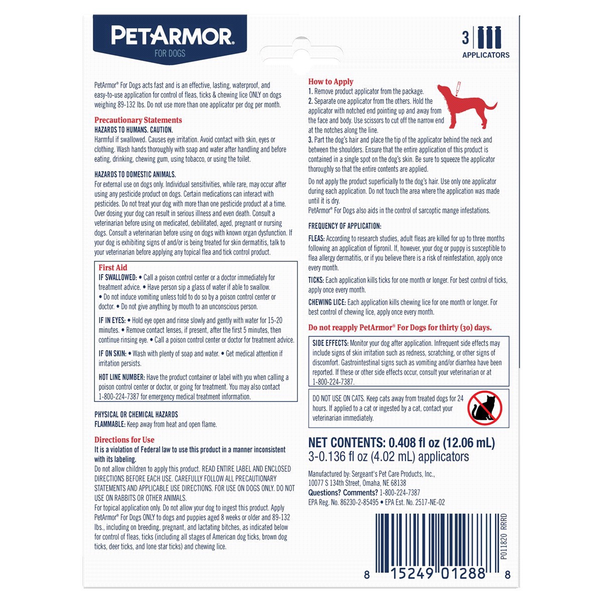 slide 10 of 21, Petarmor Flea&Tick For Dogs 89-132Lb, 1 ct