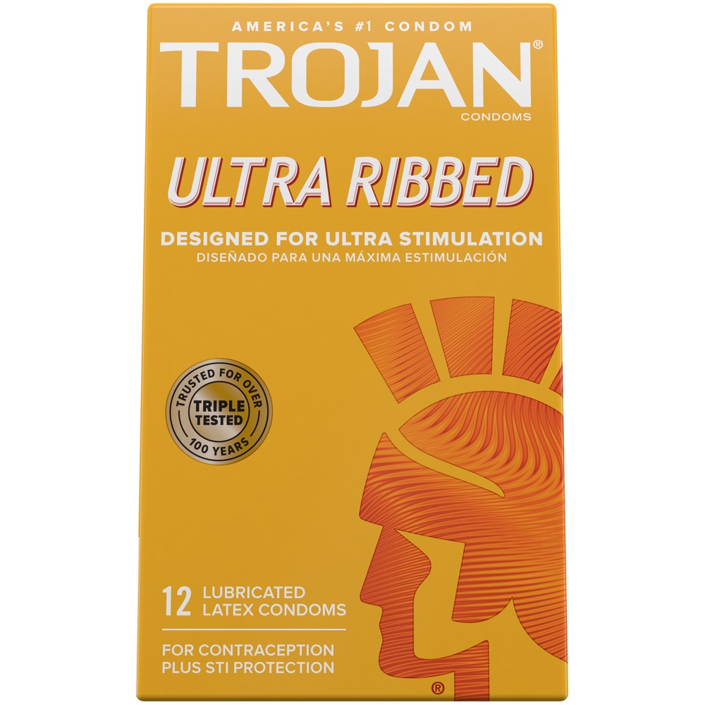 slide 2 of 7, Trojan Stimulations Ultra Ribbed Premium Lubricated Condoms, 12 ct
