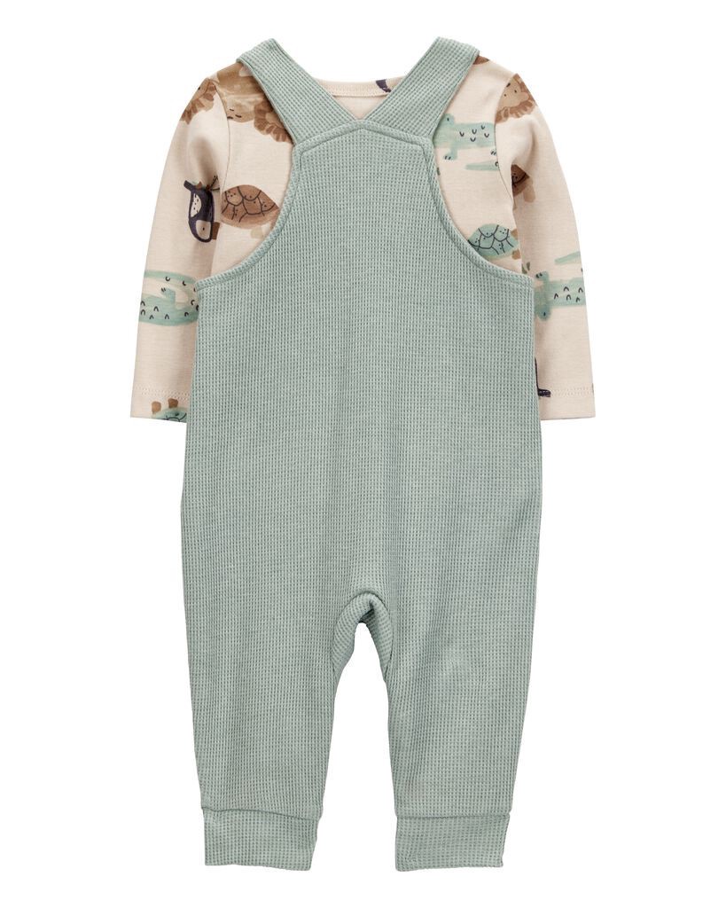 slide 4 of 5, Carter's Baby 2-Piece Long-Sleeve Tee & Waffle Knit Coverall Set - Green Green NB, 2 pc