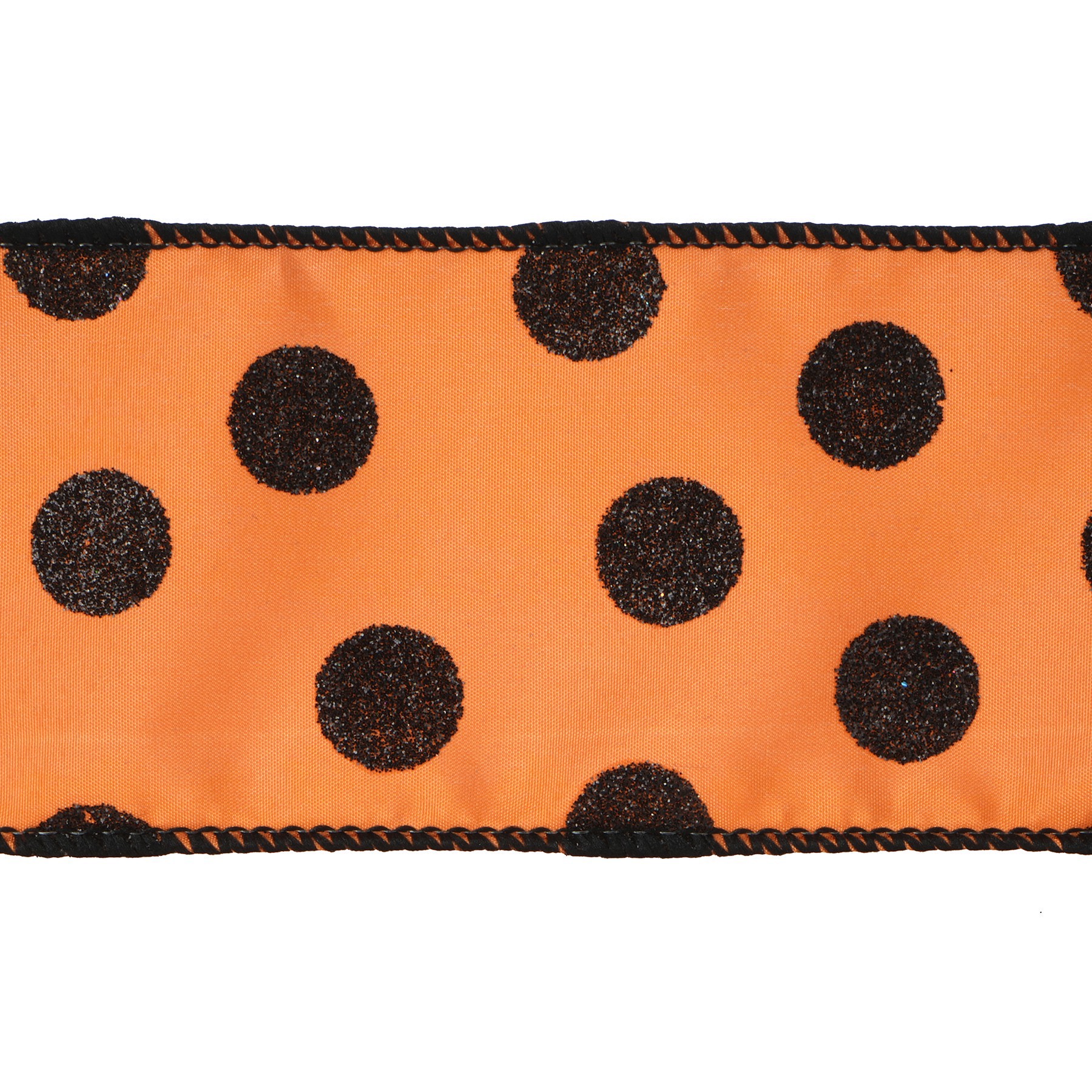 slide 2 of 3, 2.5" X 6.6yd. Orange With Black Glitter Dots Wired Faux Linen Ribbon By Celebrate It, 2.5 in x 6 yd