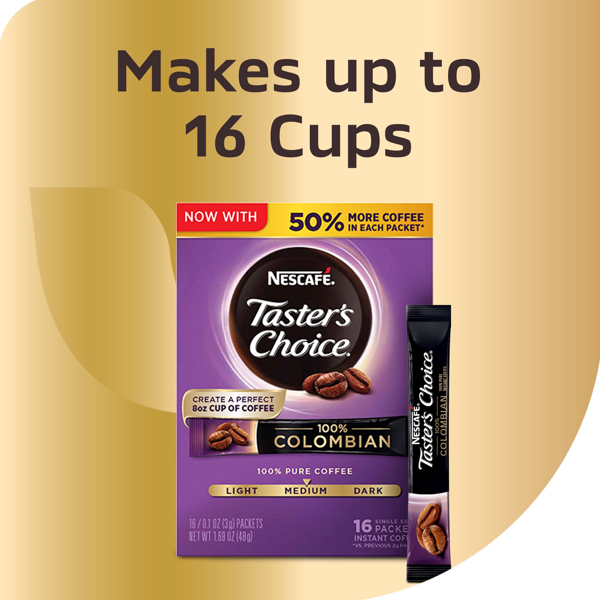 slide 2 of 4, Nescafé Taster's Choice, Colombian Medium Roast Instant Coffee, 1 box (16 packets) - 16 ct, 1.69 oz