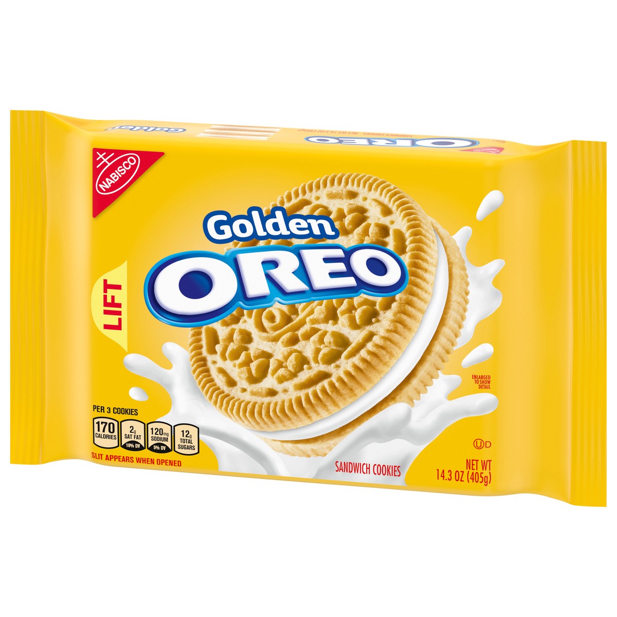 slide 3 of 9, OREO Golden Sandwich Cookies, 14.3 oz, 0.89 lb