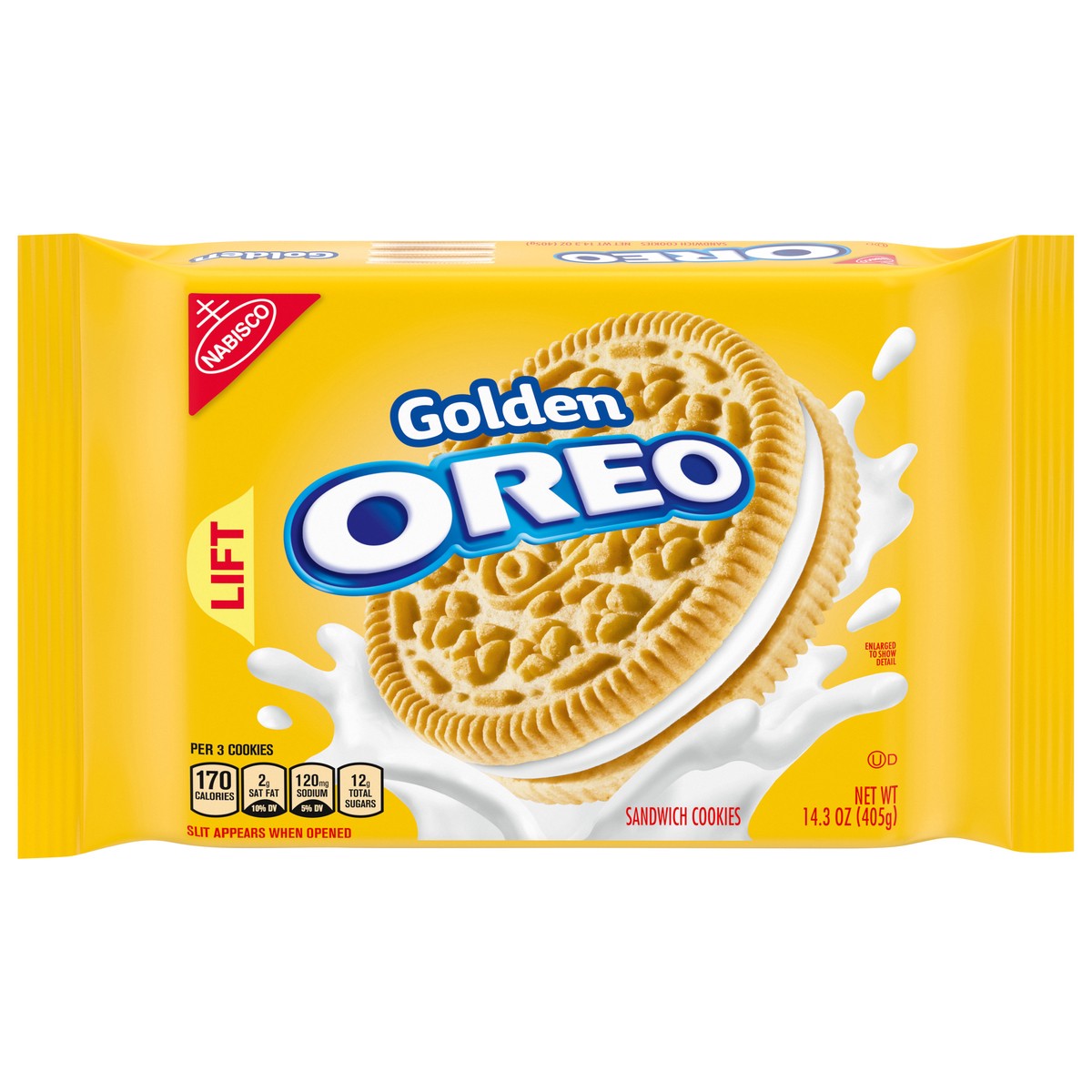 slide 1 of 9, OREO Golden Sandwich Cookies, 14.3 oz, 0.89 lb