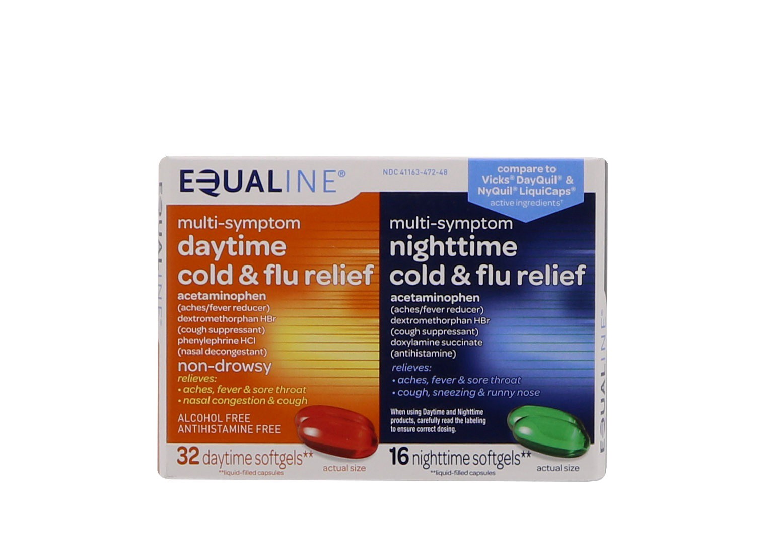 slide 1 of 1, Equaline Day Night Cold Liquid, 48 ct