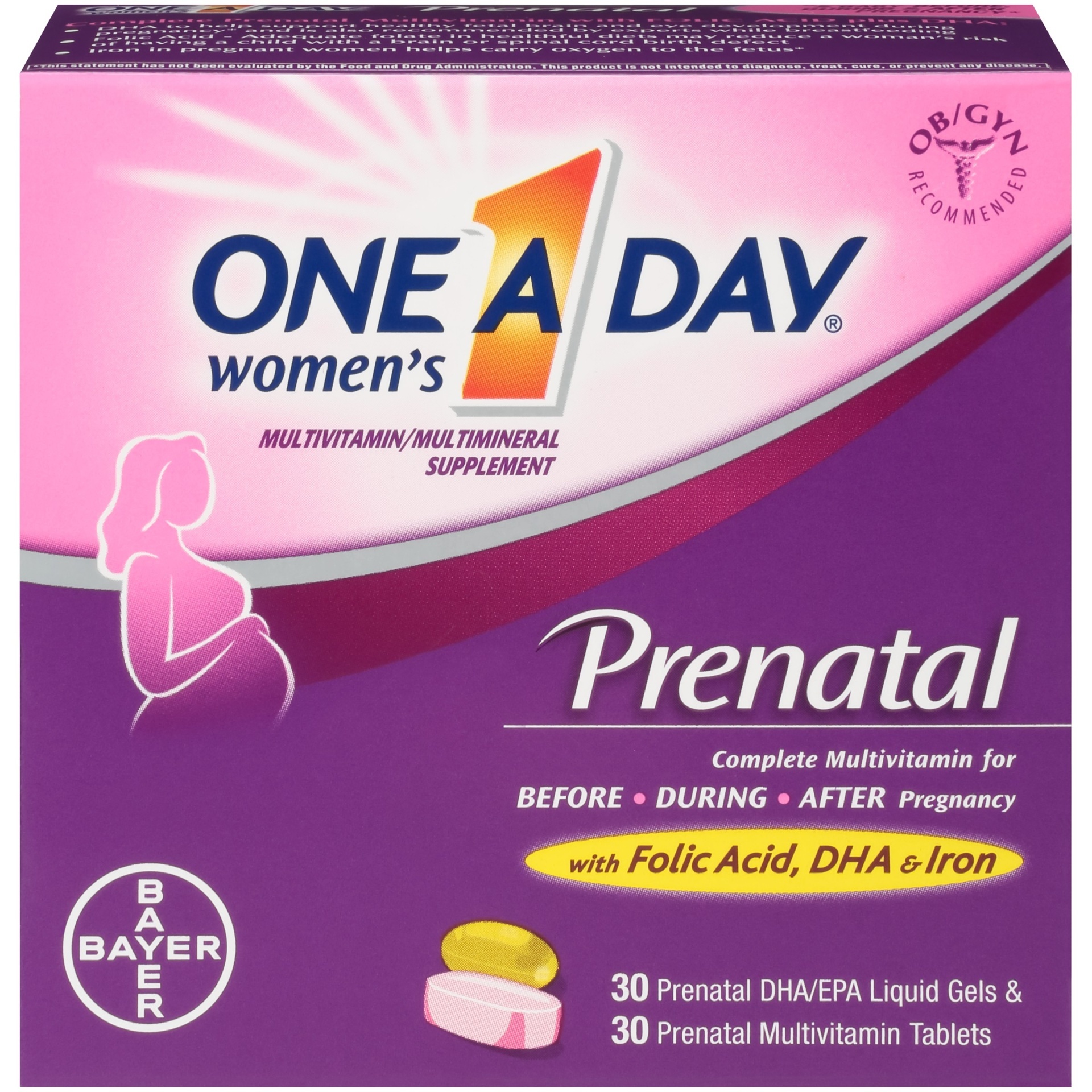 slide 1 of 6, One A Day Women's Prenatal Multivitamin Liquid Gels & Tablets, 60 ct