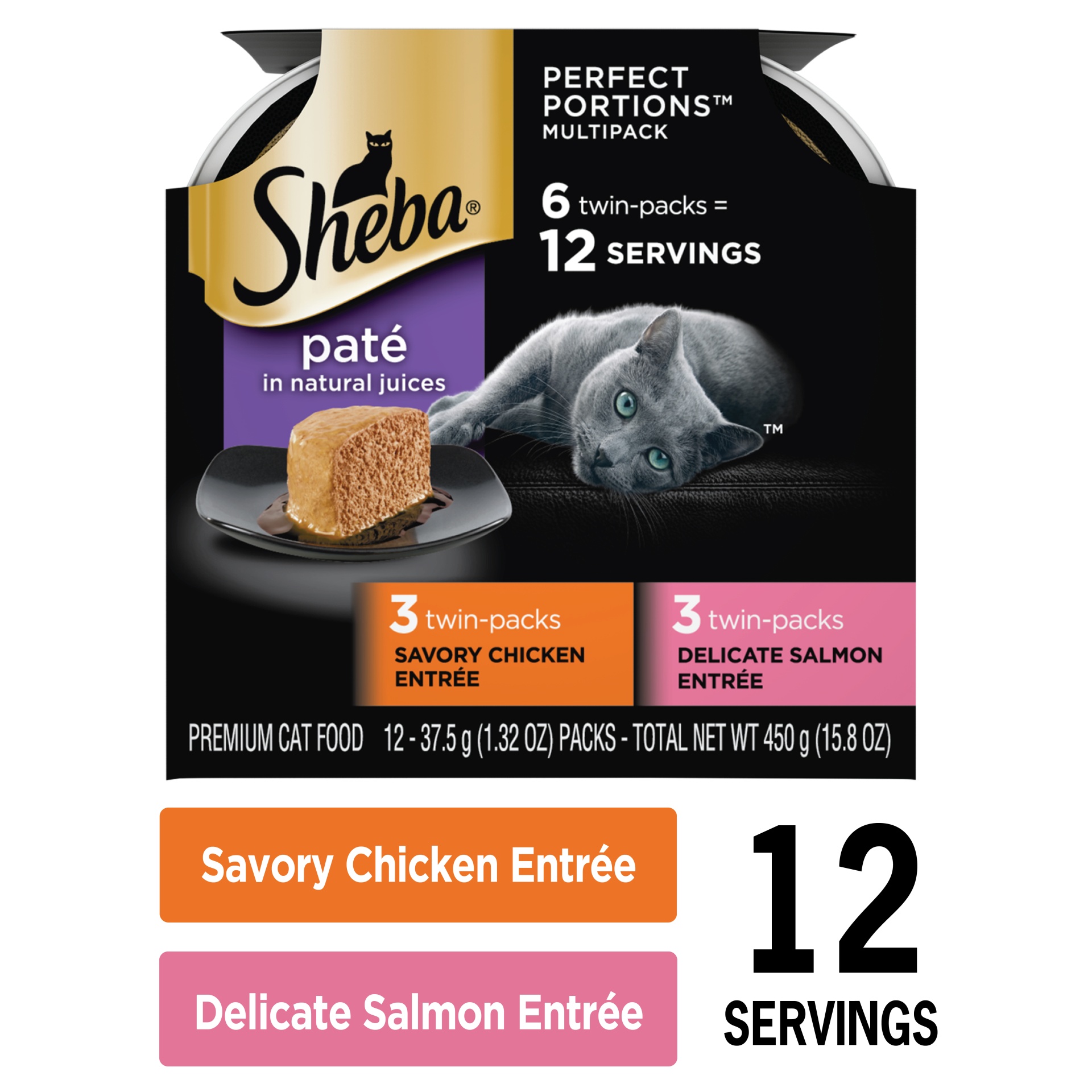 slide 4 of 7, Sheba Wet Cat Food Pate Variety Pack, Savory Chicken And Delicate Salmon Entrees, 2.6 oz