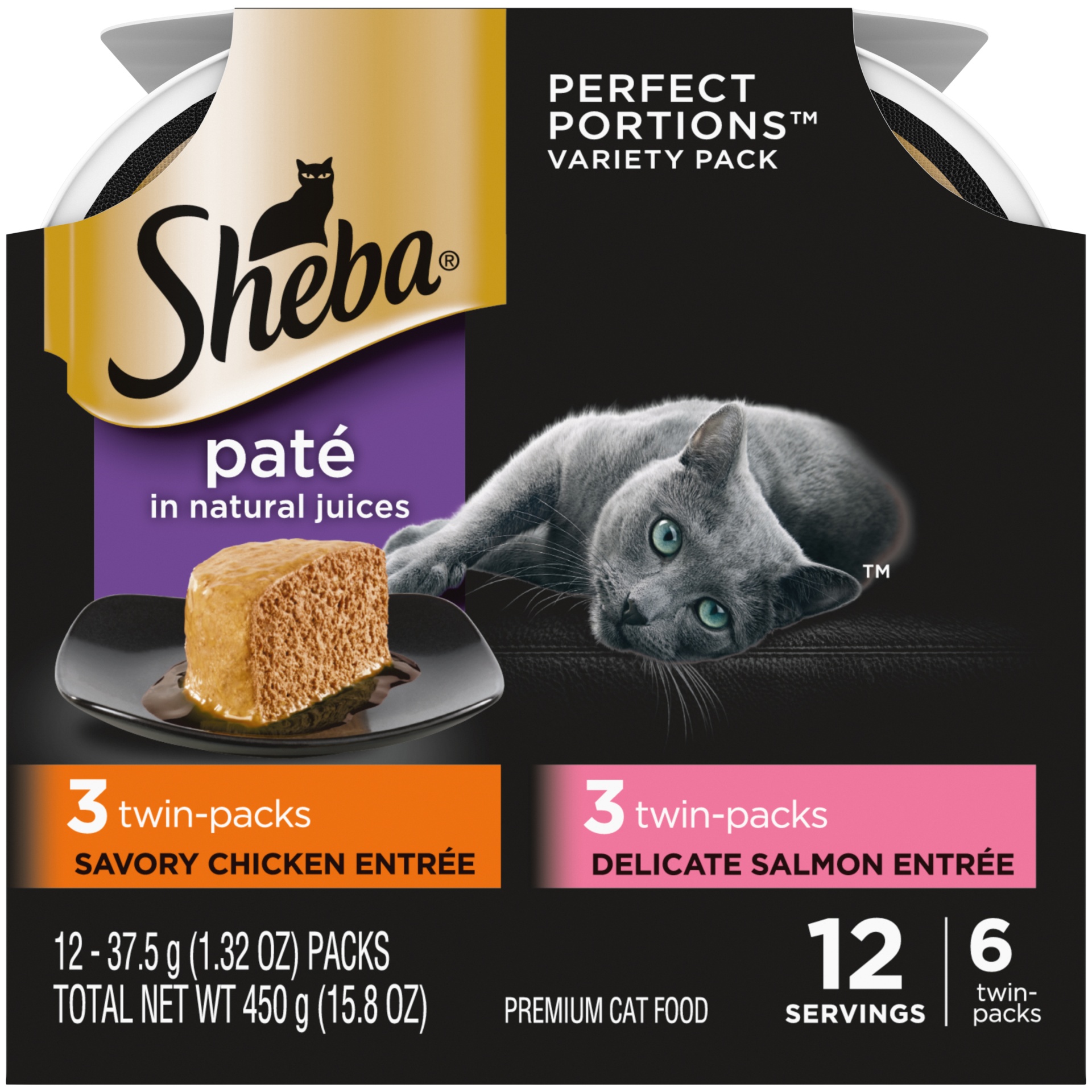 slide 1 of 7, Sheba Wet Cat Food Pate Variety Pack, Savory Chicken And Delicate Salmon Entrees, 2.6 oz