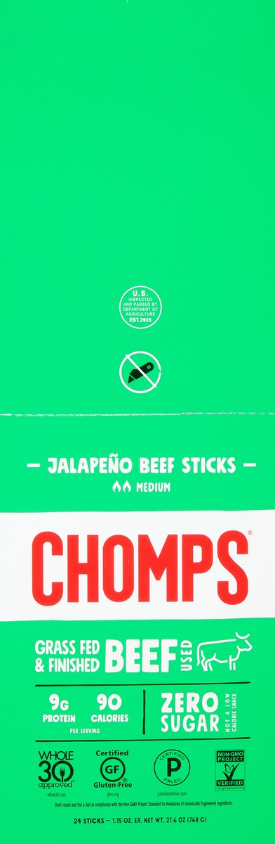 slide 2 of 13, Chomps Medium Jalapeno Beef Stick 24 ea, 24 ct